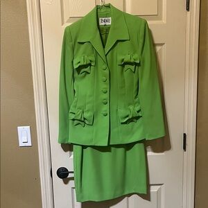 Vintage late 90s Lime Green Women's Skirt Suit - Tailored Jacket & Pencil Skirt